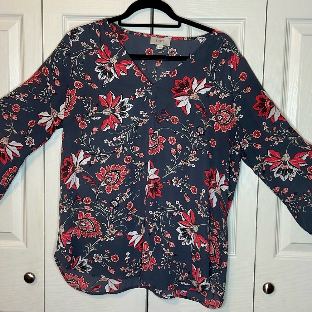 Floral Women's Top - Red and White on Black